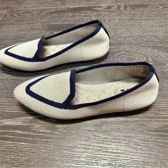 Birdies Blackbird Eggshell Womens 5.5 Navy Knit Point Toe Slip On Flats Shoes - Picture 5 of 7